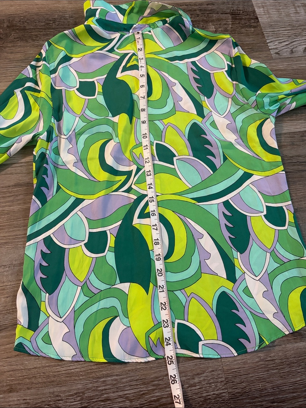 Rachel Zoe Abstract Green, Teal, Lime and Lavender Button-Down Shirt - Picture 9 of 9